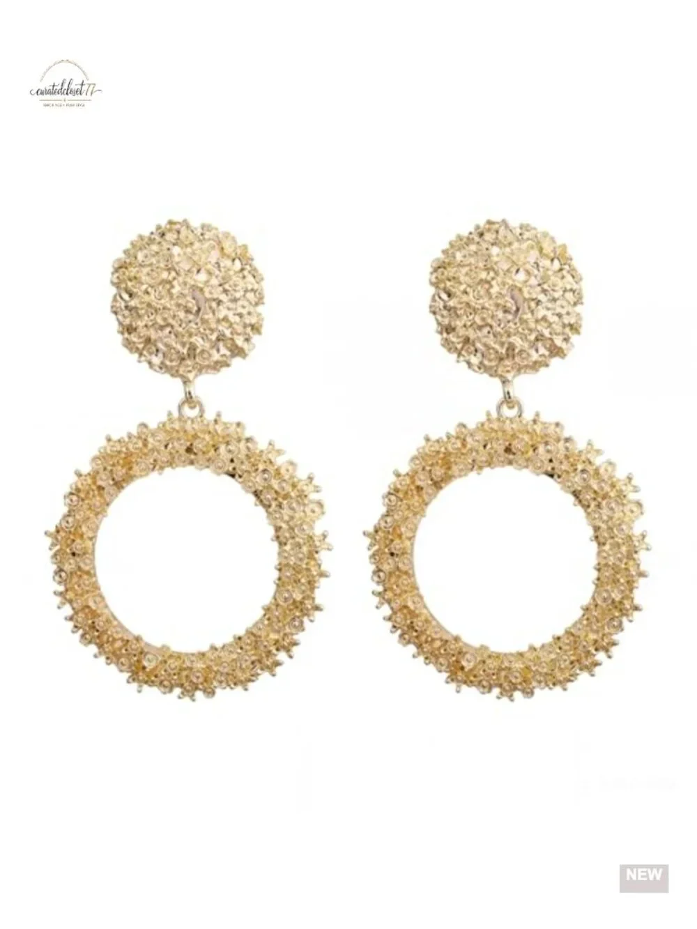 Geometric Double Layer Drop Dangle Earrings Handmade Textured